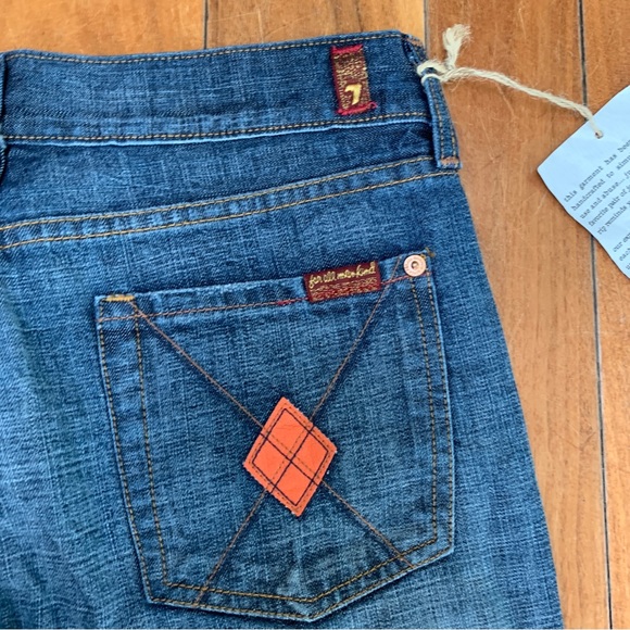 7 For All Mankind 7FAM Dojo Argyle Jeans Wide Leg Flare Dark Wash Low Rise - Picture 9 of 13